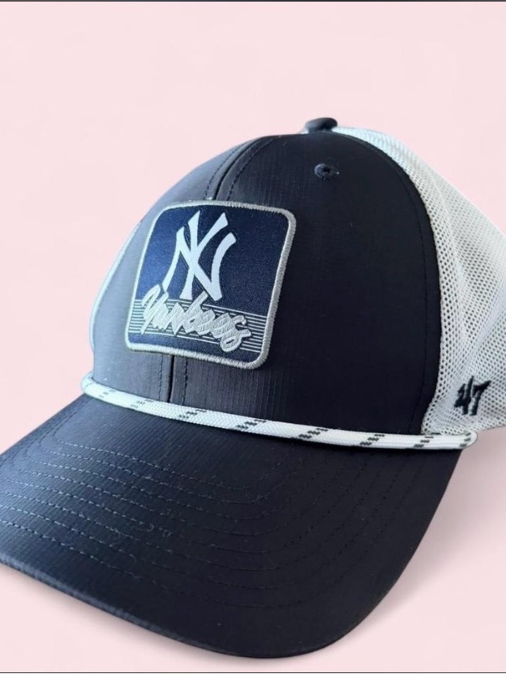 47 Brand Navy and White New York Yankees Patch Trucker Cap